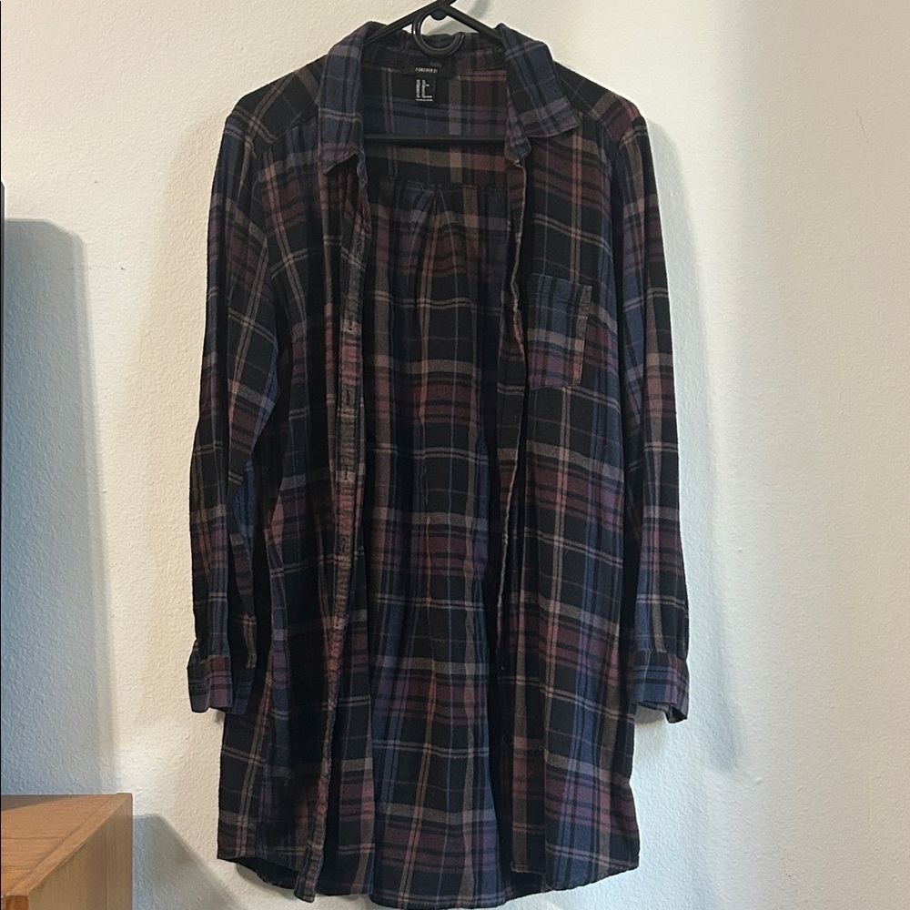 Forever 21 Multicolor Long Plaid Button Up